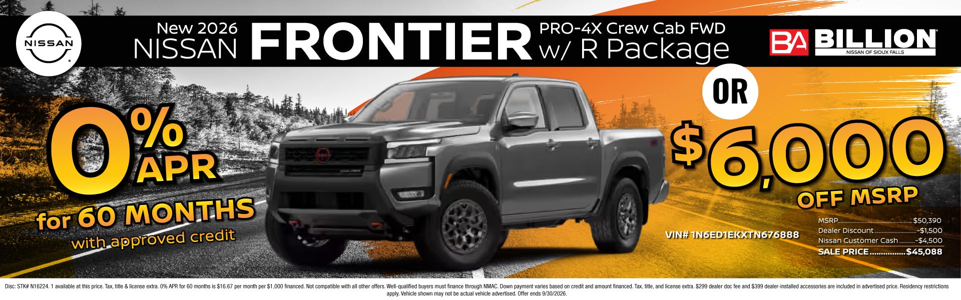 NEW 2026 NISSAN FRONTIER PRO-4X CREW CAB W/R PACKAGE
